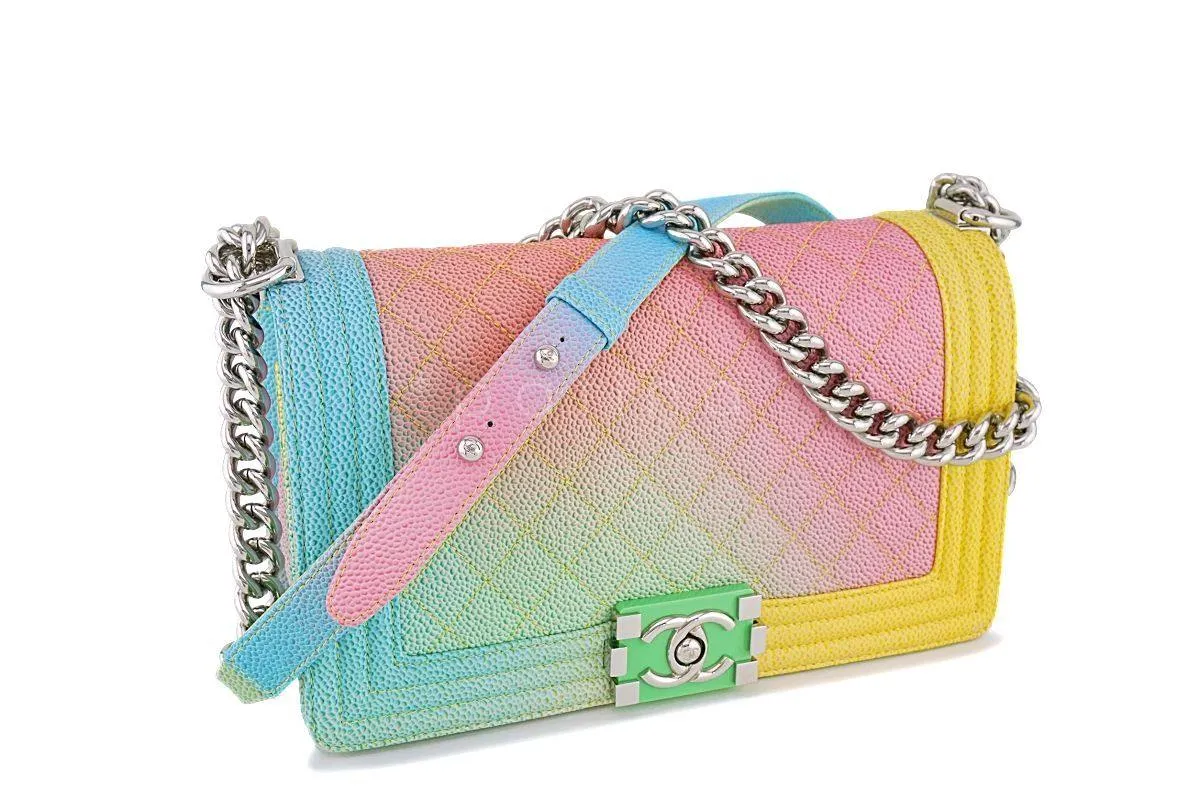 17C Chanel Rainbow Caviar Medium Classic Boy Flap Bag SHW