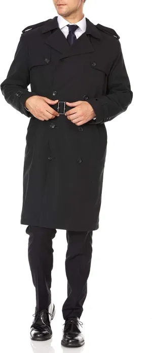 Adam Baker Men's Single & Double Breasted Belted Trench Coat Classic All Year Round Twill Raincoat