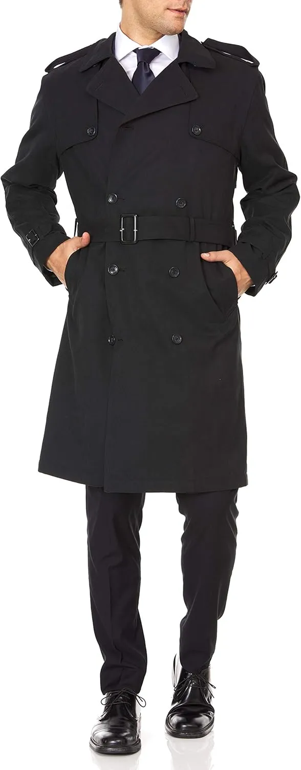 Adam Baker Men's Single & Double Breasted Belted Trench Coat Classic All Year Round Twill Raincoat