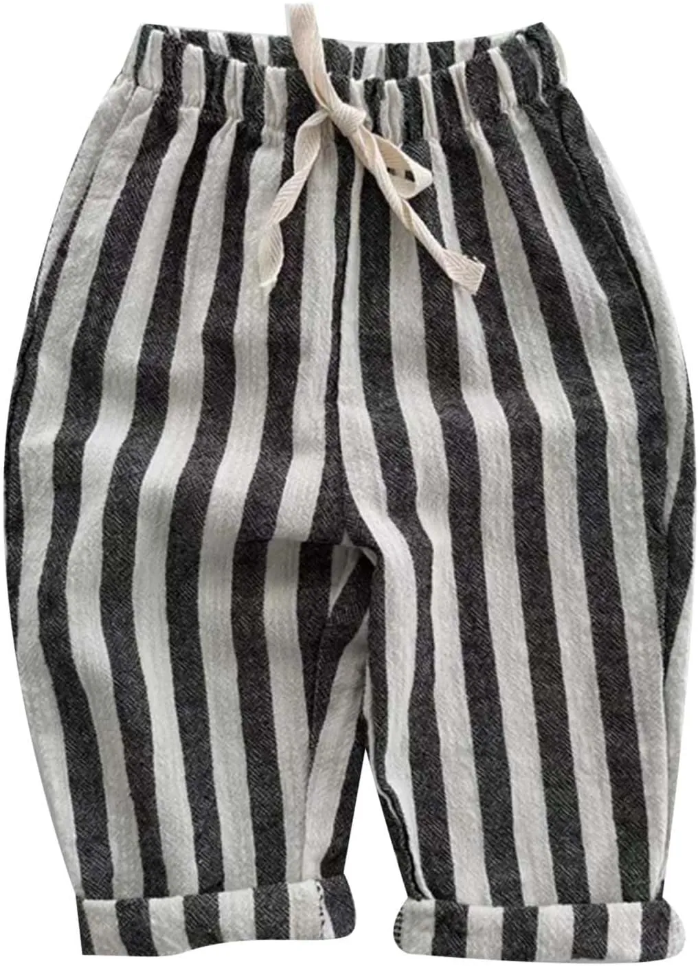 Boy's Classic Casual Pull on Pants Thin Cotton Stripe Elastics Waist Spring Summer Trousers Long Pants Youth Joggers