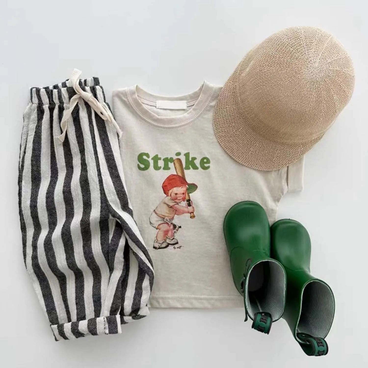 Boy's Classic Casual Pull on Pants Thin Cotton Stripe Elastics Waist Spring Summer Trousers Long Pants Youth Joggers