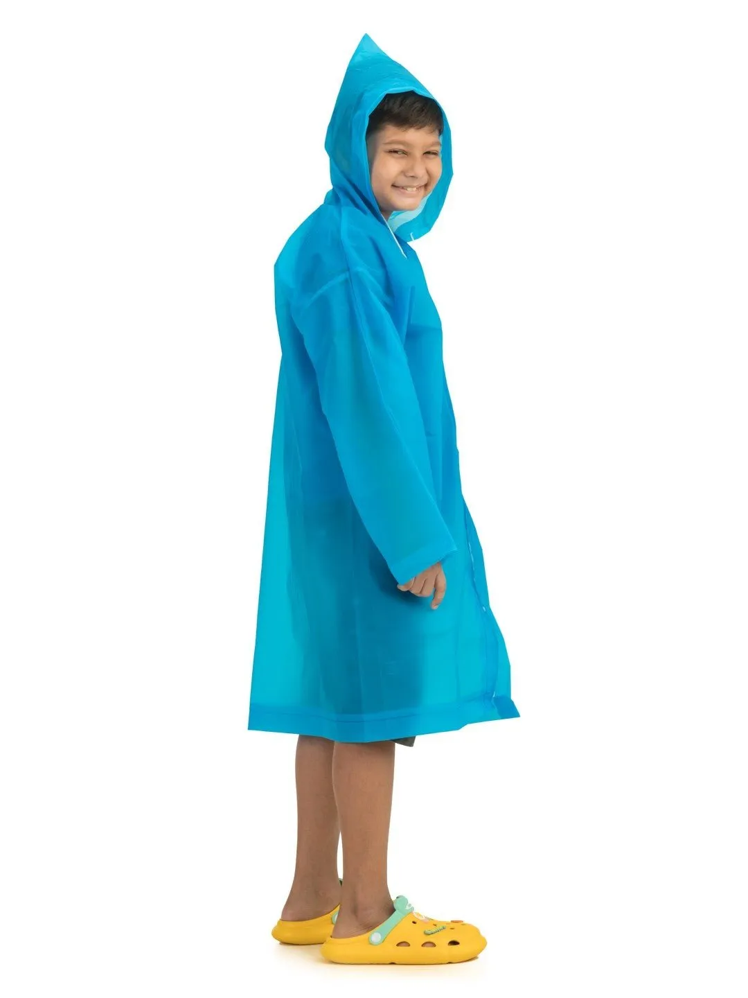 Classic Solid Blue Waterproof Raincoat for Boys with Hood