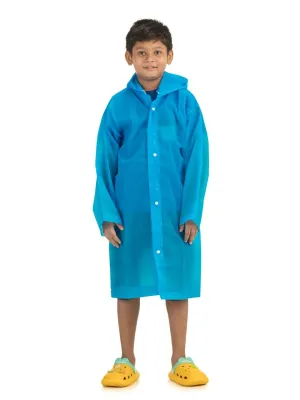 Classic Solid Blue Waterproof Raincoat for Boys with Hood