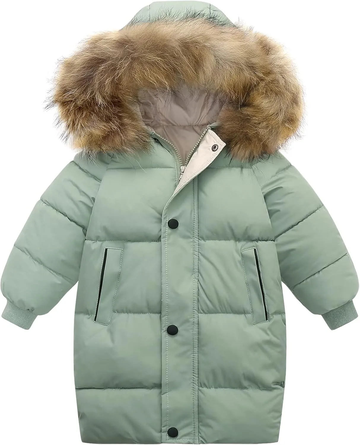 Happy Cherry Girls Boys Jackets Long Winter Warm Puffer Coats Fur Hooded Padded Outwear Water Resistant Jackets Parka Heavyweight Soft Clothes