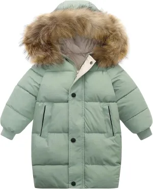 Happy Cherry Girls Boys Jackets Long Winter Warm Puffer Coats Fur Hooded Padded Outwear Water Resistant Jackets Parka Heavyweight Soft Clothes