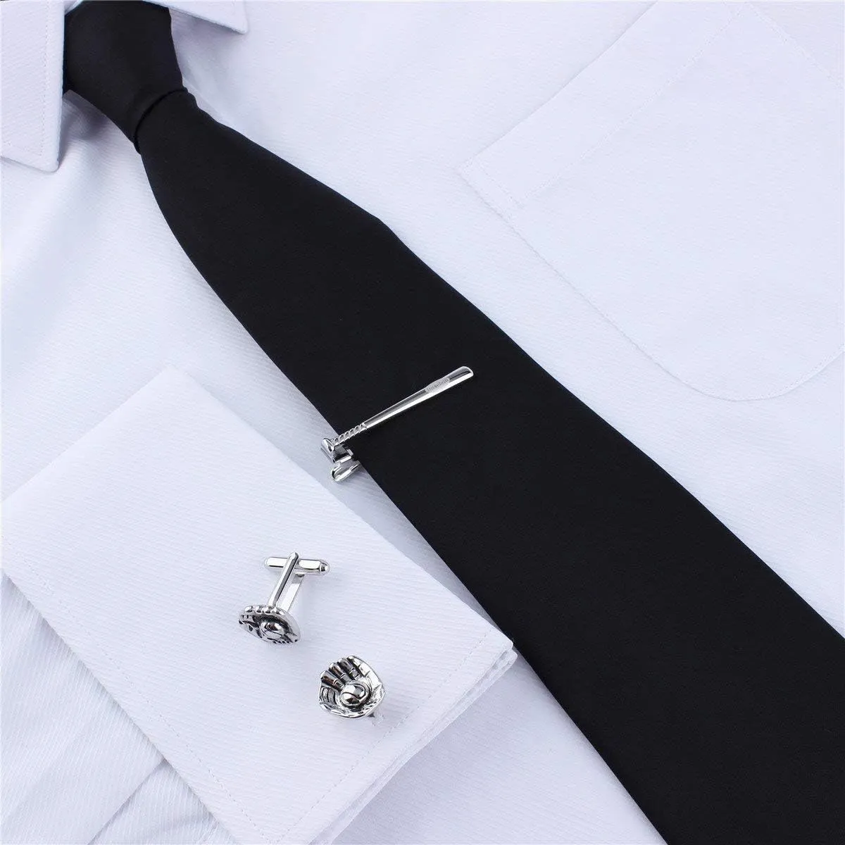 HAWSON Metal Cufflinks and Tie Clip Set for Men Novelty Cuff Links and Tie Bar Gifts for Wedding Level,Football, Musical Symbols Designs