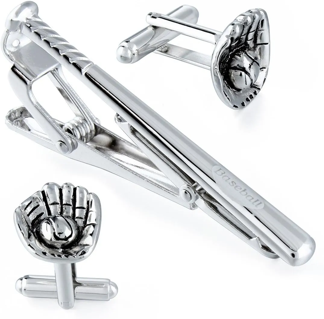 HAWSON Metal Cufflinks and Tie Clip Set for Men Novelty Cuff Links and Tie Bar Gifts for Wedding Level,Football, Musical Symbols Designs