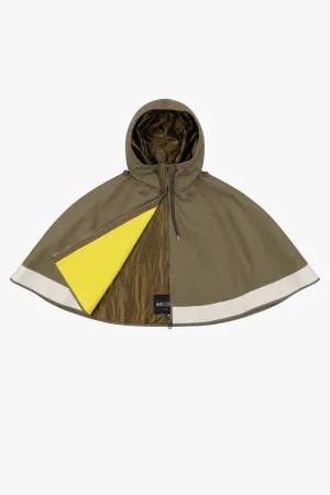 Hooded Rain Cape - Olive / Chartreuse & Antique Gold
