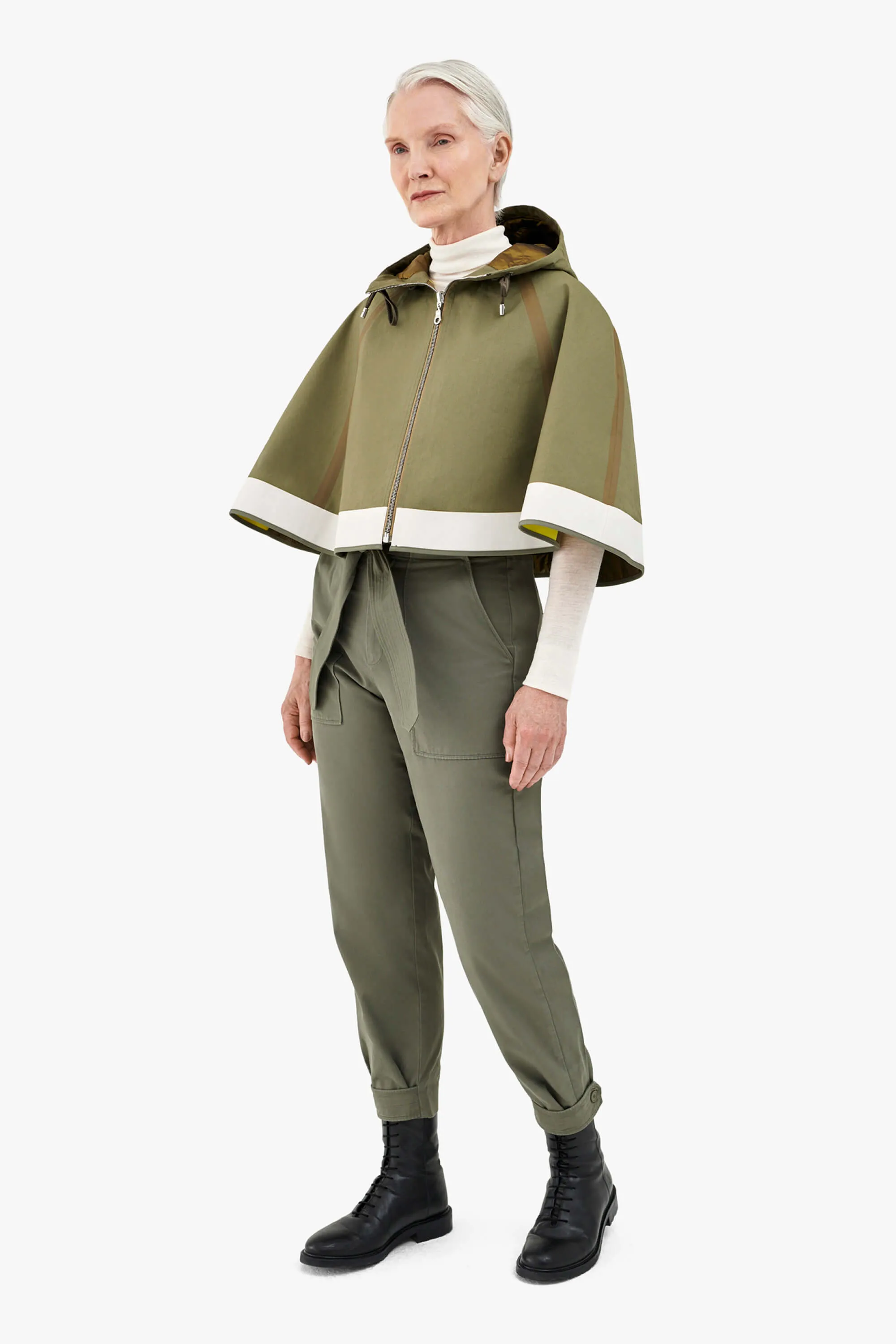 Hooded Rain Cape - Olive / Chartreuse & Antique Gold
