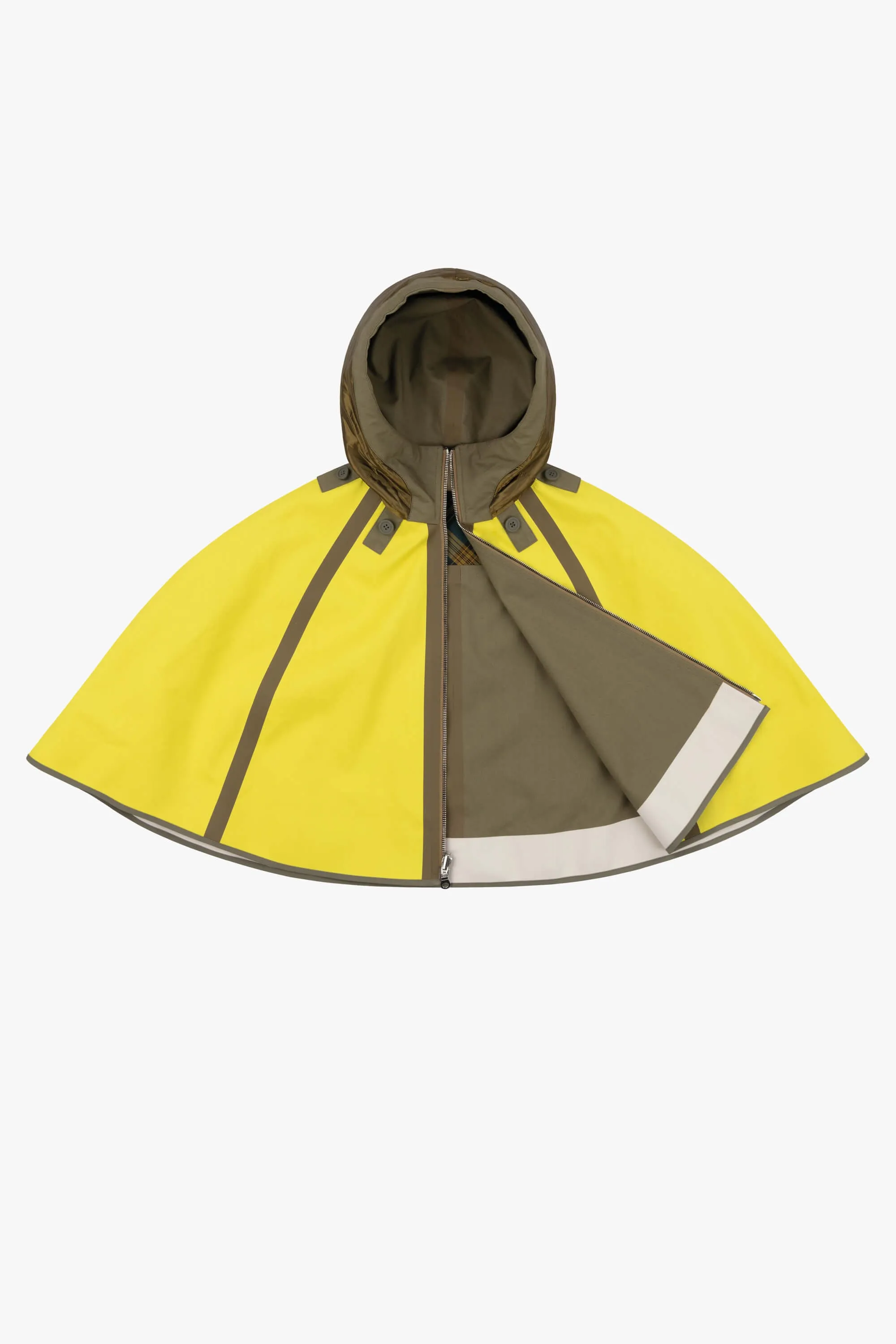 Hooded Rain Cape - Olive / Chartreuse & Antique Gold