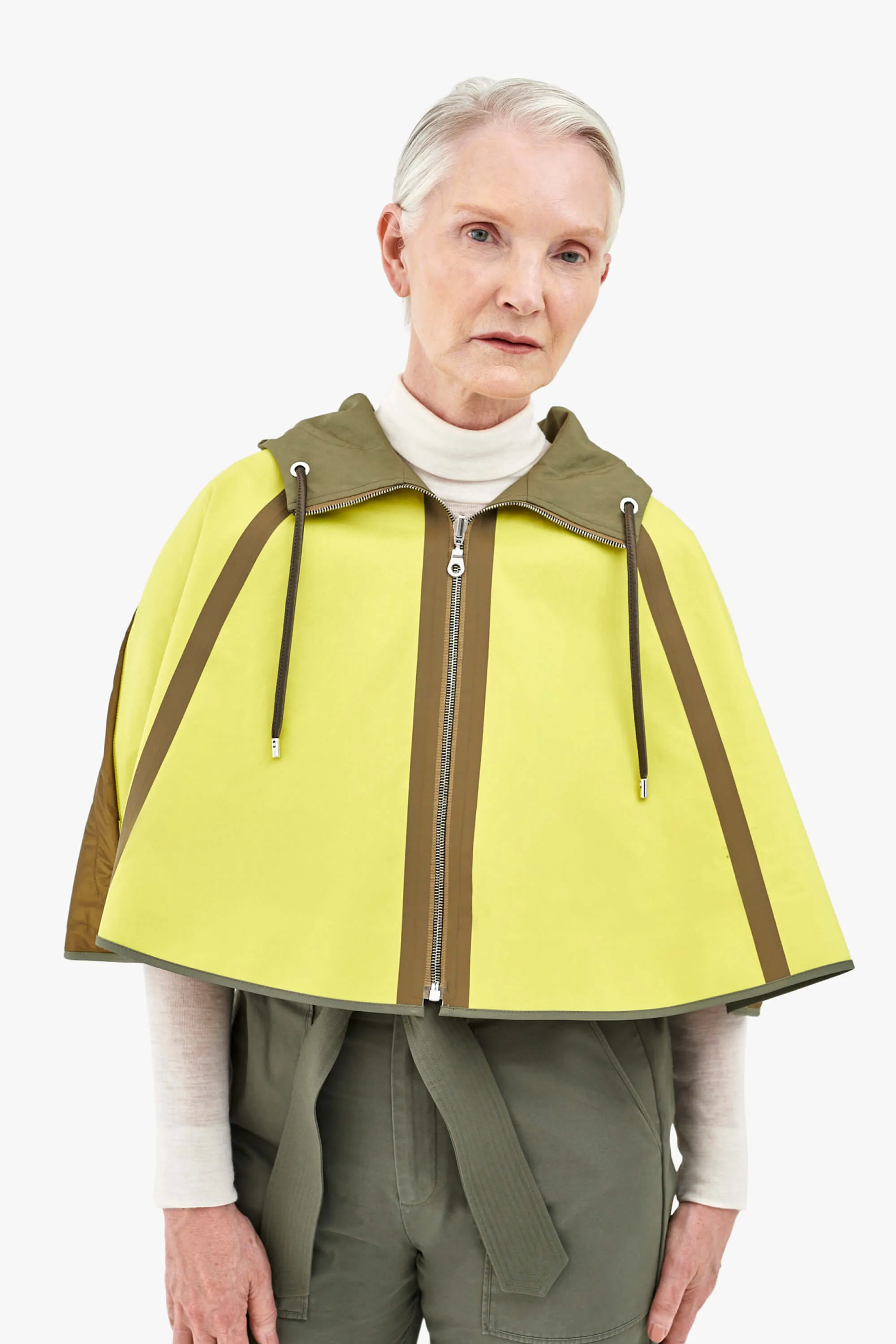Hooded Rain Cape - Olive / Chartreuse & Antique Gold
