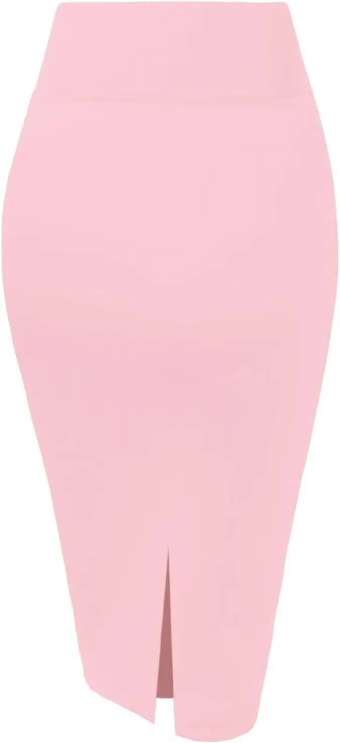 Hybrid & Company Women's Premium Nylon Ponte Stretch High Waist Pencil Suit Skirt Below Knee
