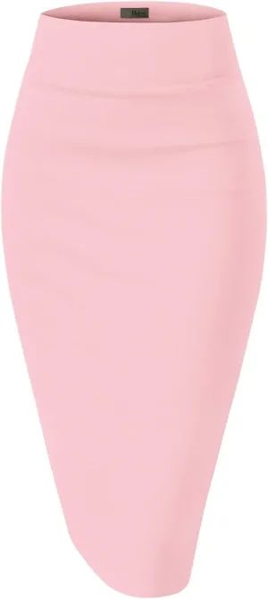 Hybrid & Company Women's Premium Nylon Ponte Stretch High Waist Pencil Suit Skirt Below Knee