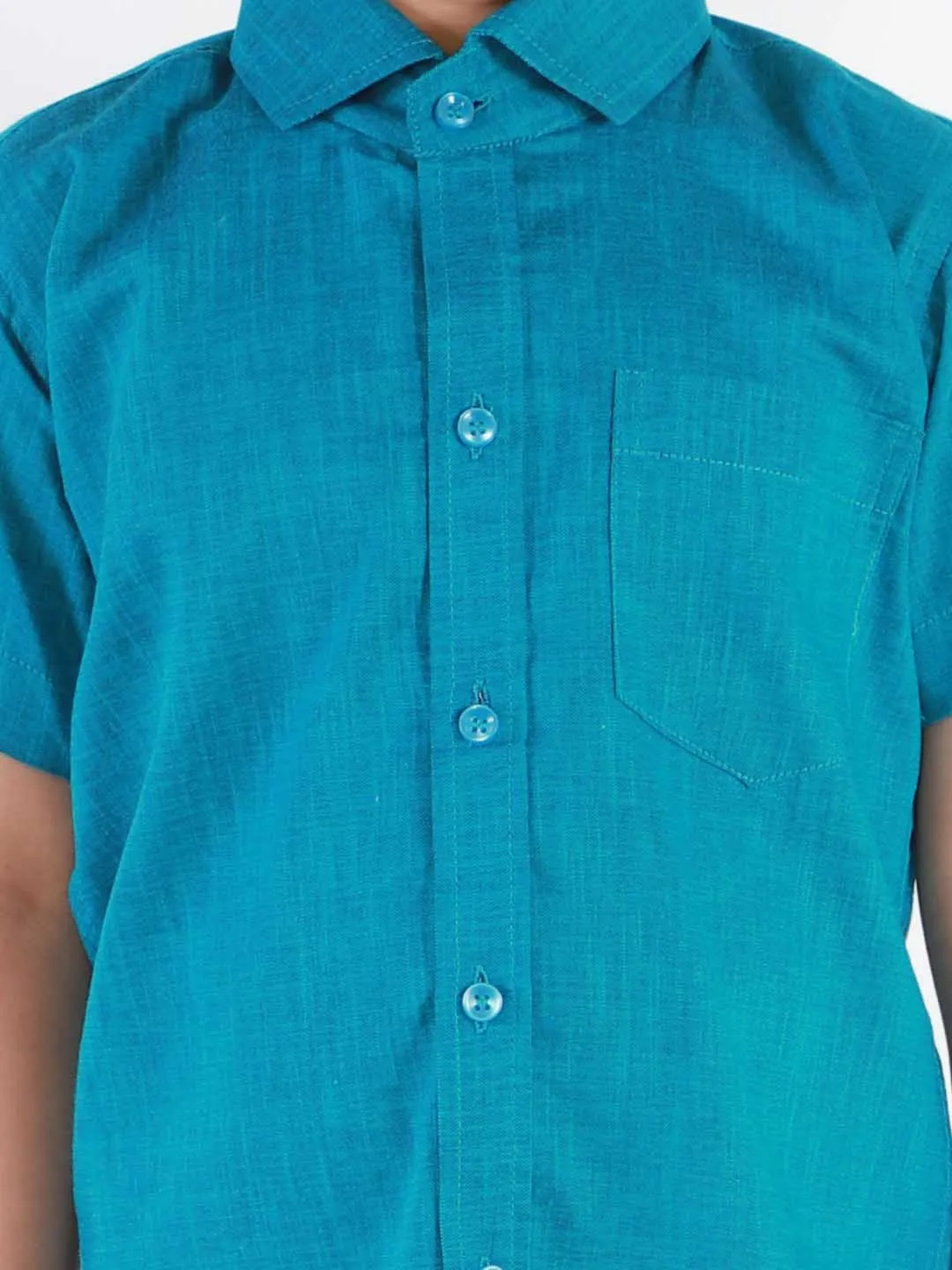 Jashvi Boys' Azure Blue Cotton Short Sleeves Ethnic Shirt