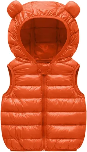 Kids Boys Girls Winter Warm Down Padded Vest Hooded Zipper Sleeveless Jacket aistcoat Outwear (Orange, 12-18 Months)