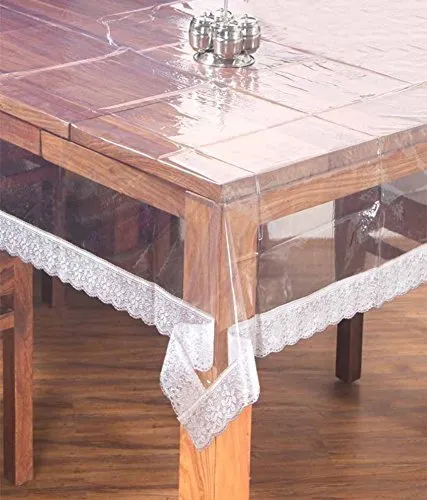 Kuber Industries 6 Seater Dining Table Cover|Stone Design & Water Proof PVC Material|Heat Resistant & Silver Lace, Size 228 x 152 CM (Transparent)