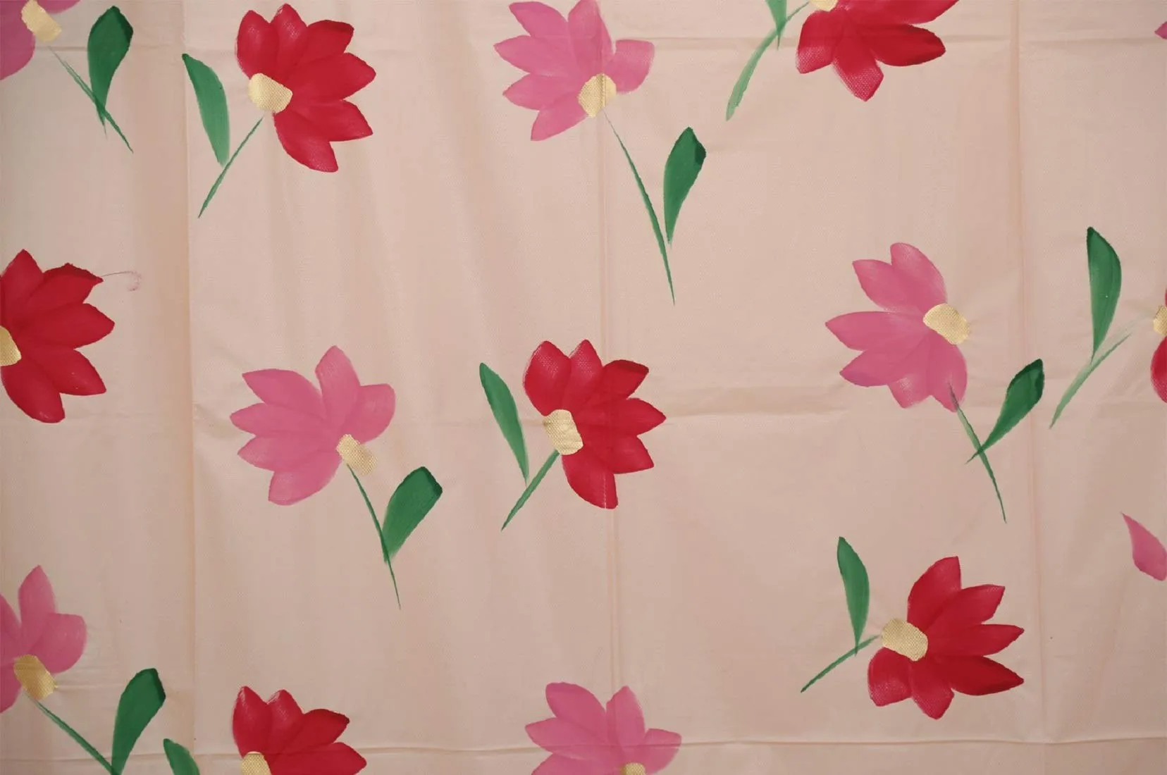 Kuber Industries Floral Design 7 Feet Shower Curtain with 8 Hooks (Pink)-CTKTC30387