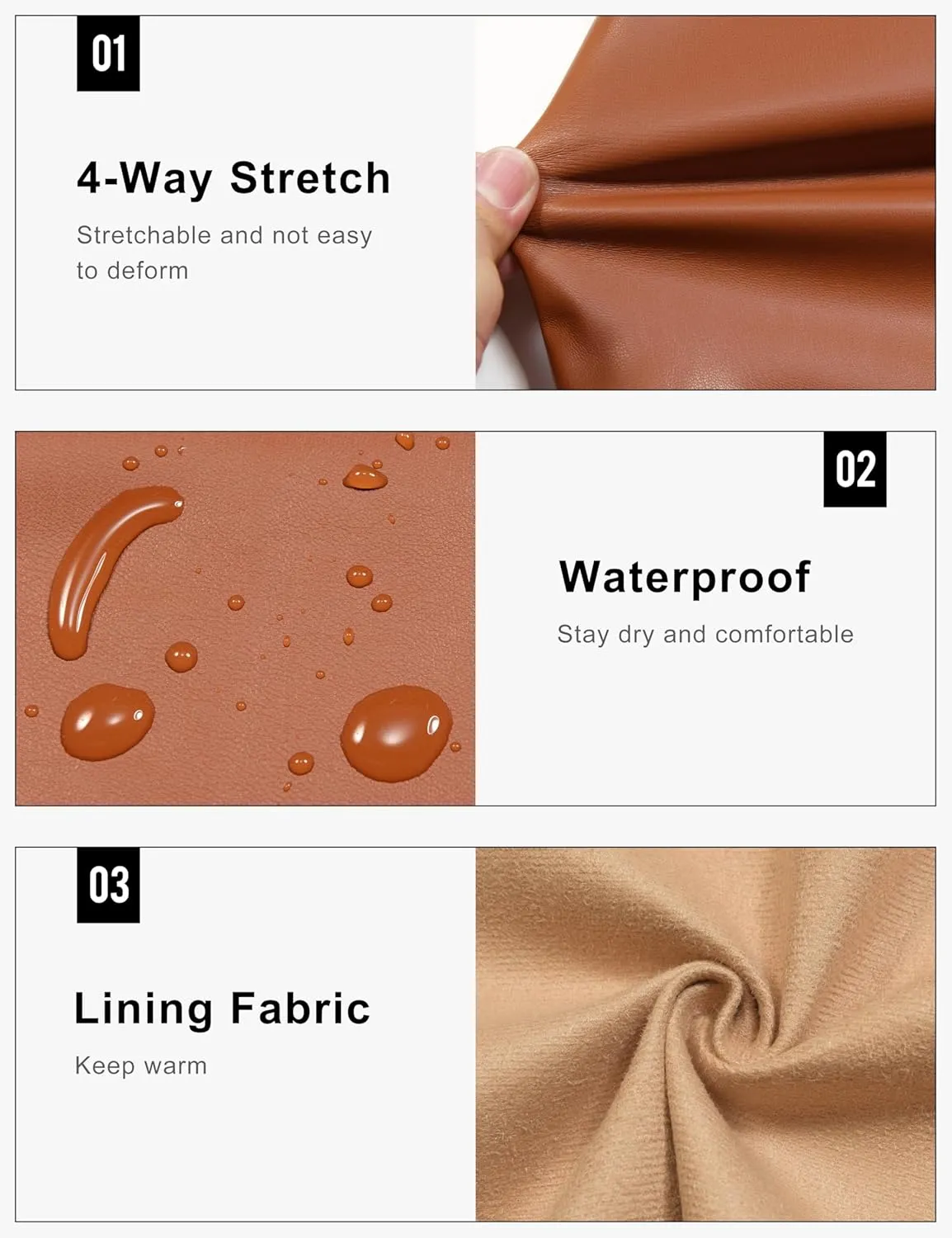 Little Donkey Andy Women's Leather Jacket Long Sleeve Waterproof Stretch Faux Leather Jacket for Women Outwear Casual