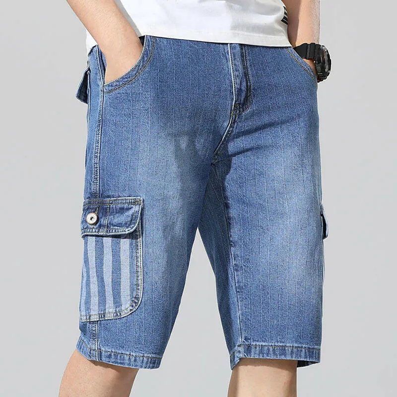 Men Fashion Baggy Cargo Jean Shorts