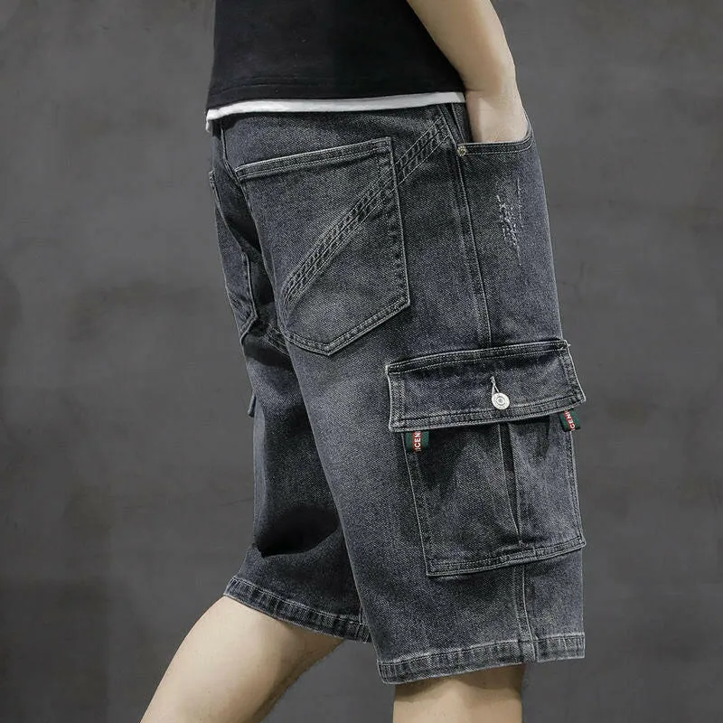Men Fashion Baggy Cargo Jean Shorts