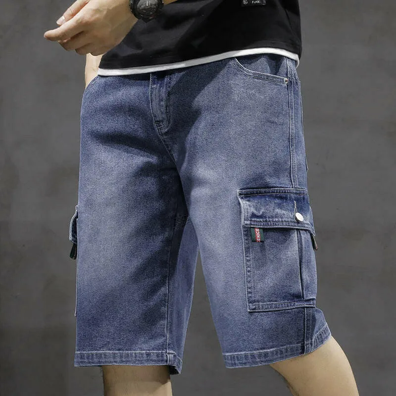 Men Fashion Baggy Cargo Jean Shorts