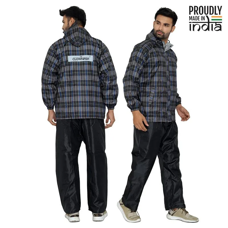 Men Rain Coat - Waterproof, Reversible, Double Layer | Set of Top & Bottom | Large | Black