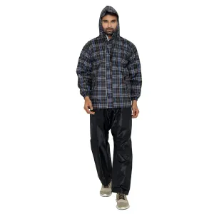 Men Rain Coat - Waterproof, Reversible, Double Layer | Set of Top & Bottom | Large | Black