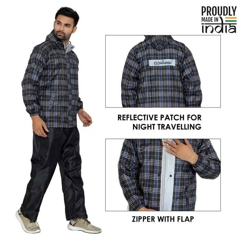 Men Rain Coat - Waterproof, Reversible, Double Layer | Set of Top & Bottom | Large | Black