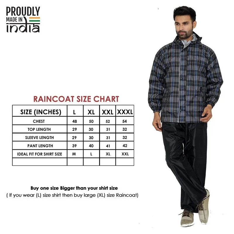 Men Rain Coat - Waterproof, Reversible, Double Layer | Set of Top & Bottom | Large | Black