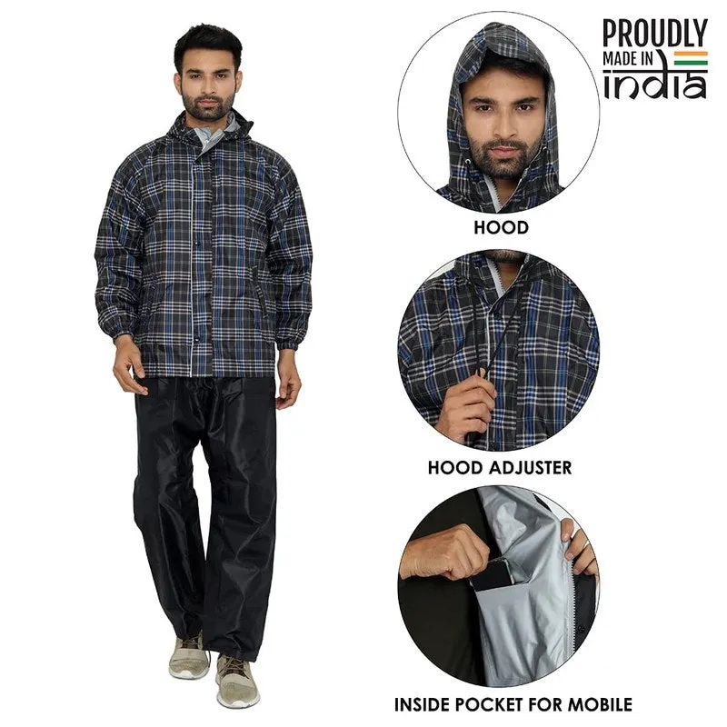 Men Rain Coat - Waterproof, Reversible, Double Layer | Set of Top & Bottom | Large | Black