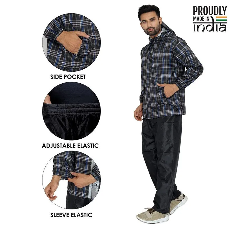 Men Rain Coat - Waterproof, Reversible, Double Layer | Set of Top & Bottom | Large | Black