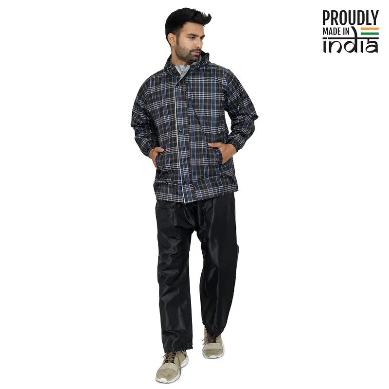 Men Rain Coat - Waterproof, Reversible, Double Layer | Set of Top & Bottom | Large | Black