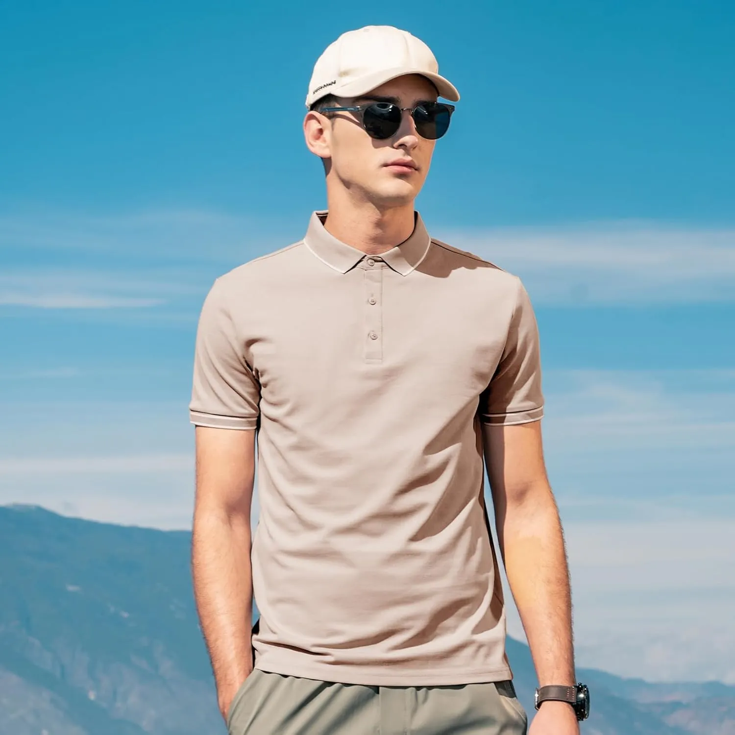Men's Polo Shirts Casual Short Sleeve Button Down Shirts Classic Stripe Golf Polo Collared Work Shirts