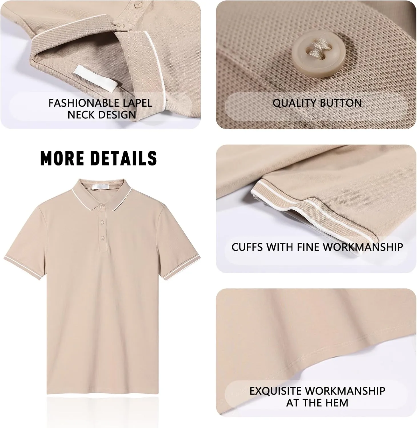 Men's Polo Shirts Casual Short Sleeve Button Down Shirts Classic Stripe Golf Polo Collared Work Shirts