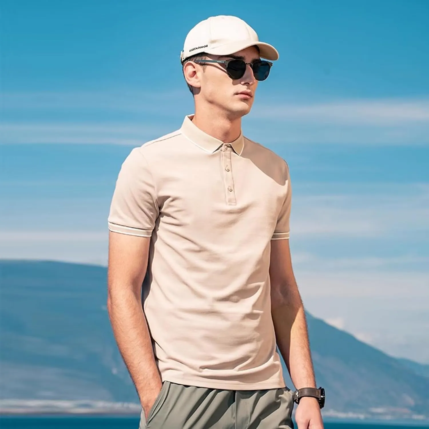 Men's Polo Shirts Casual Short Sleeve Button Down Shirts Classic Stripe Golf Polo Collared Work Shirts