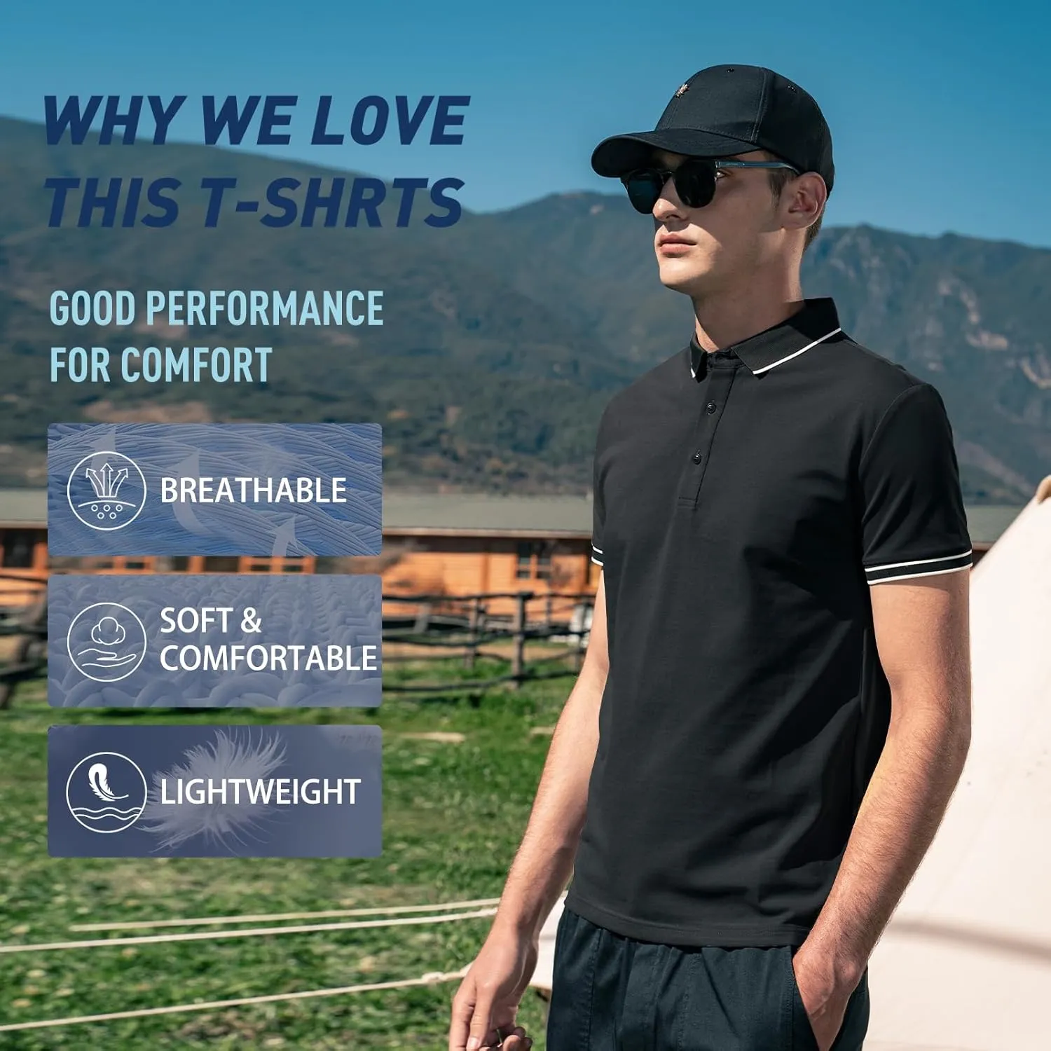 Men's Polo Shirts Casual Short Sleeve Button Down Shirts Classic Stripe Golf Polo Collared Work Shirts