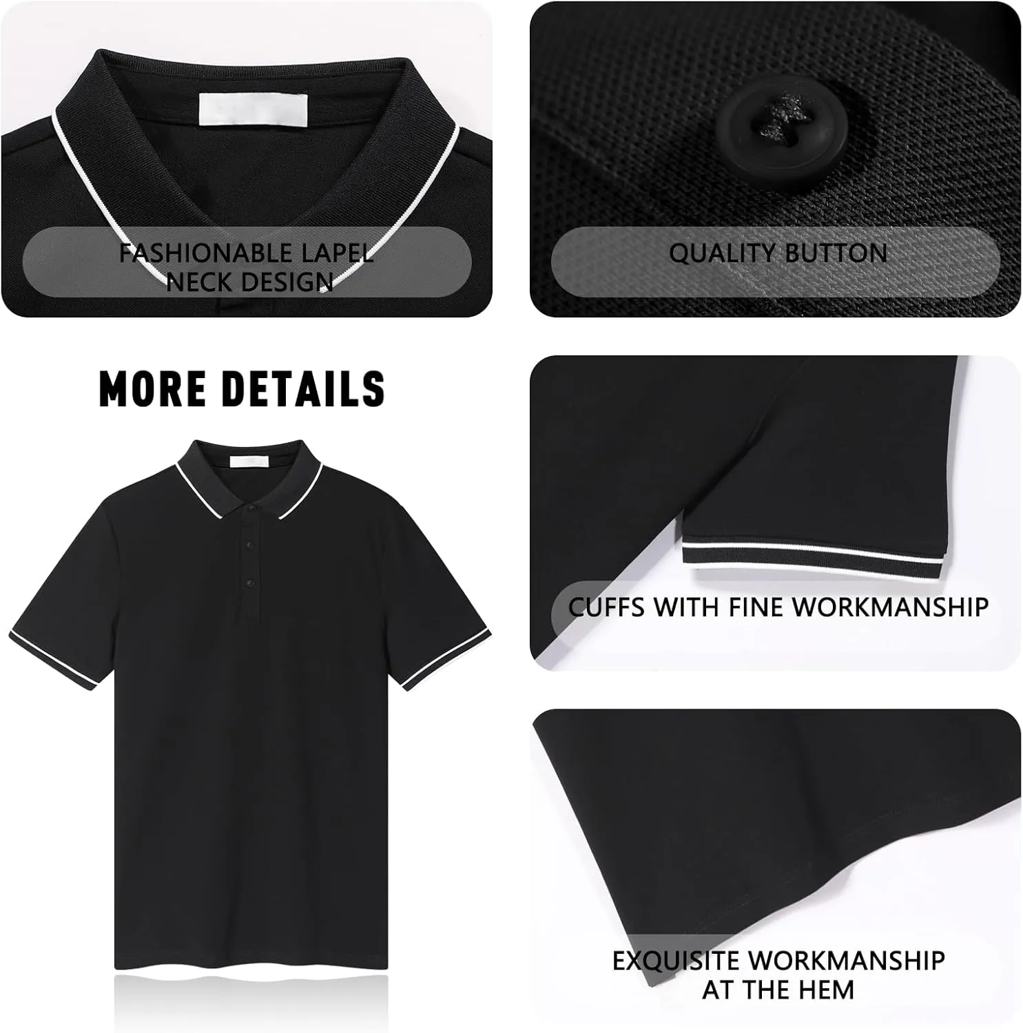 Men's Polo Shirts Casual Short Sleeve Button Down Shirts Classic Stripe Golf Polo Collared Work Shirts