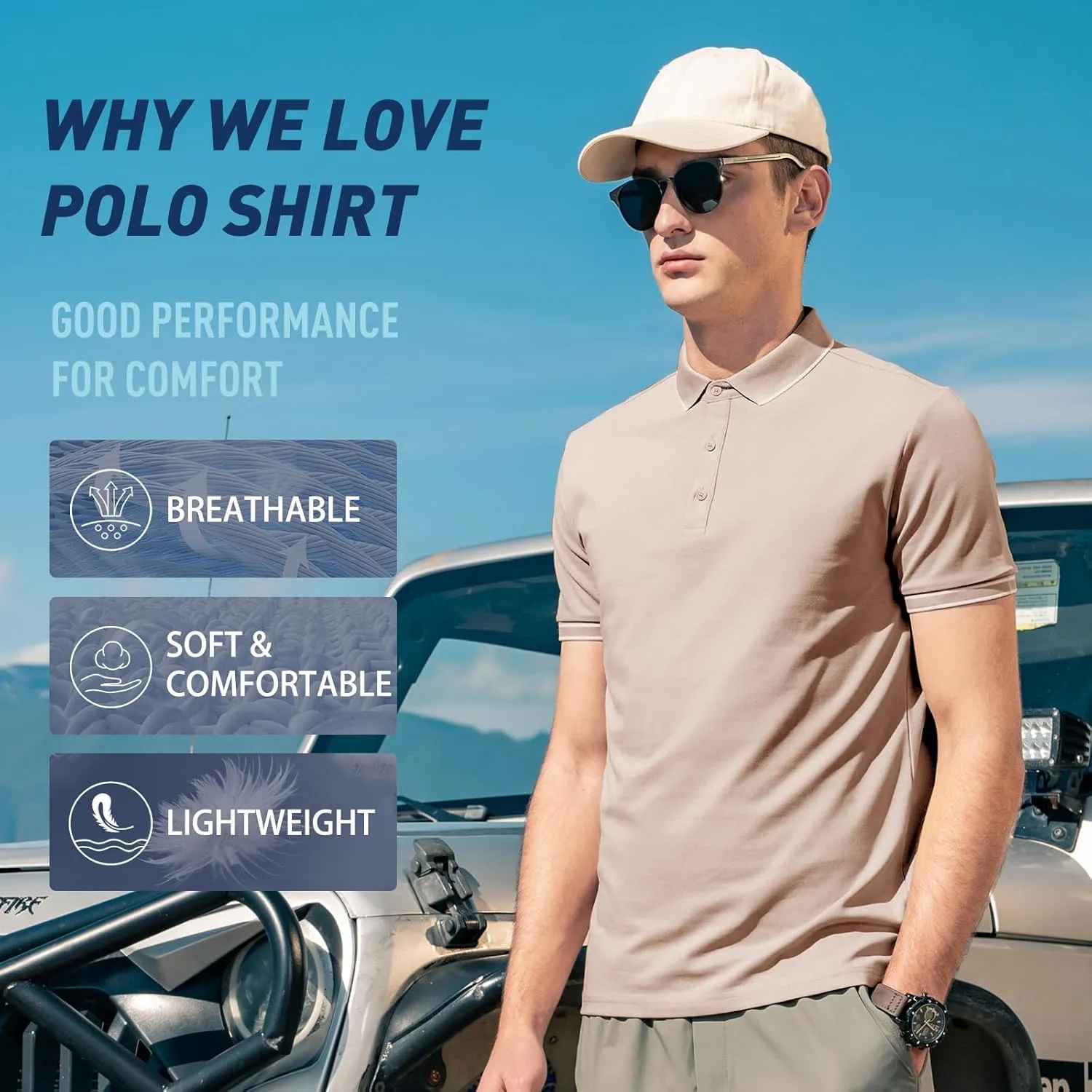 Men's Polo Shirts Casual Short Sleeve Button Down Shirts Classic Stripe Golf Polo Collared Work Shirts