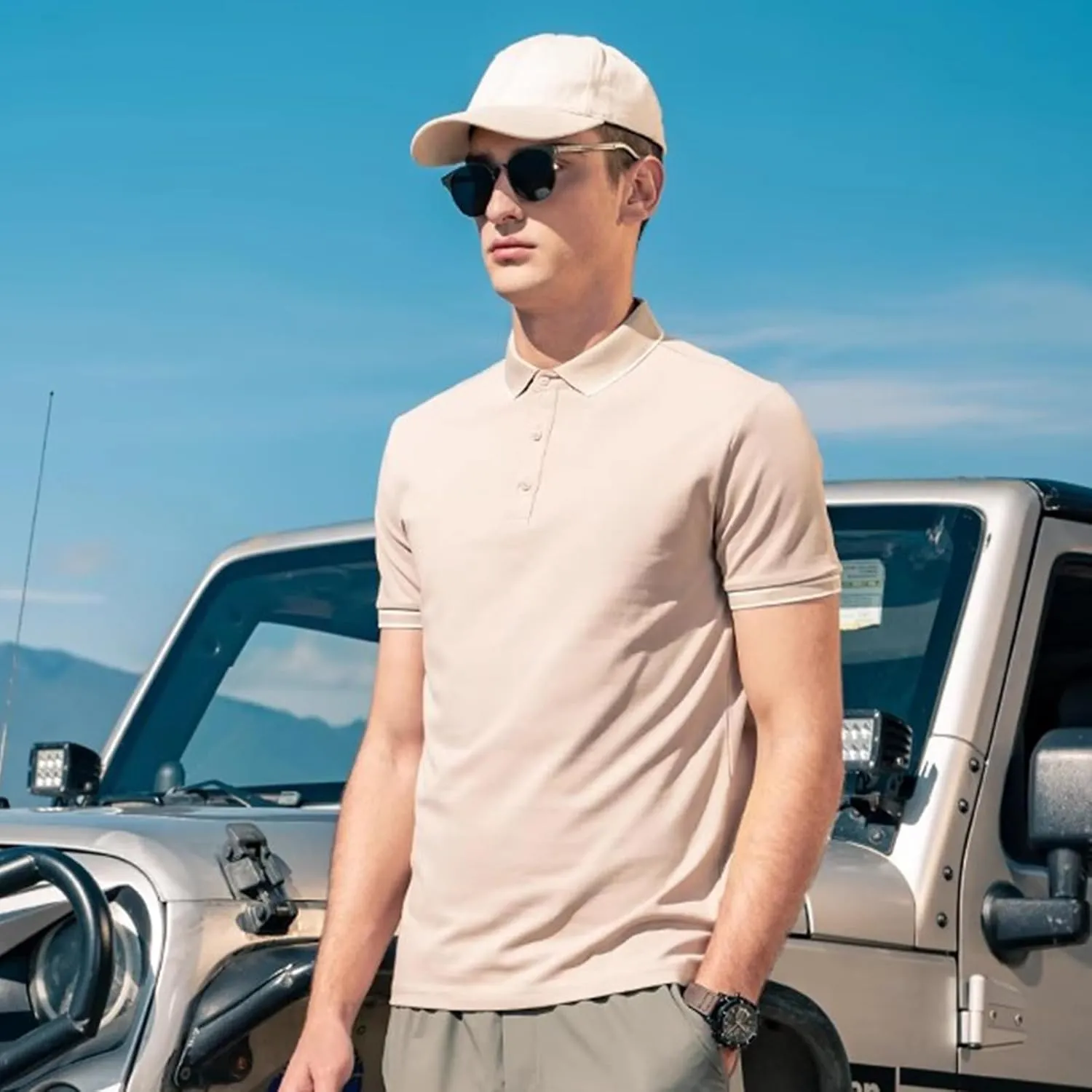 Men's Polo Shirts Casual Short Sleeve Button Down Shirts Classic Stripe Golf Polo Collared Work Shirts