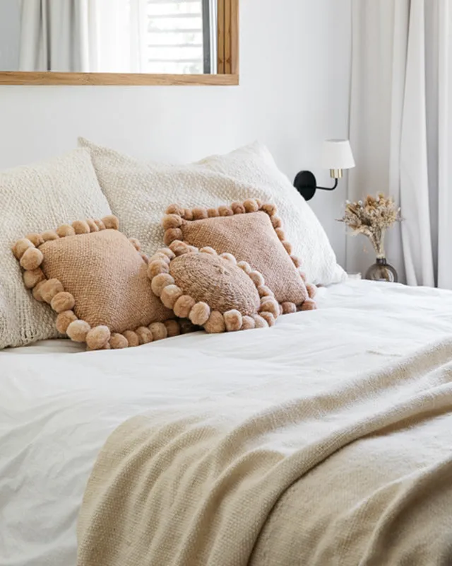 Monte Square Wool Cushion with Pompoms