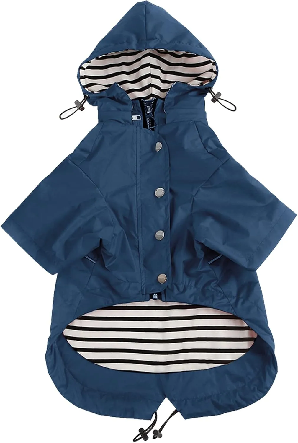 Morezi Dog Zip Up Raincoat with Reflective Buttons, Rain/Water Resistant, Adjustable Drawstring, Removable Hood, Raincoats with Legs 8lbs to 80lbs Available - Dark Blue - Medium