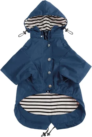 Morezi Dog Zip Up Raincoat with Reflective Buttons, Rain/Water Resistant, Adjustable Drawstring, Removable Hood, Raincoats with Legs 8lbs to 80lbs Available - Dark Blue - Medium