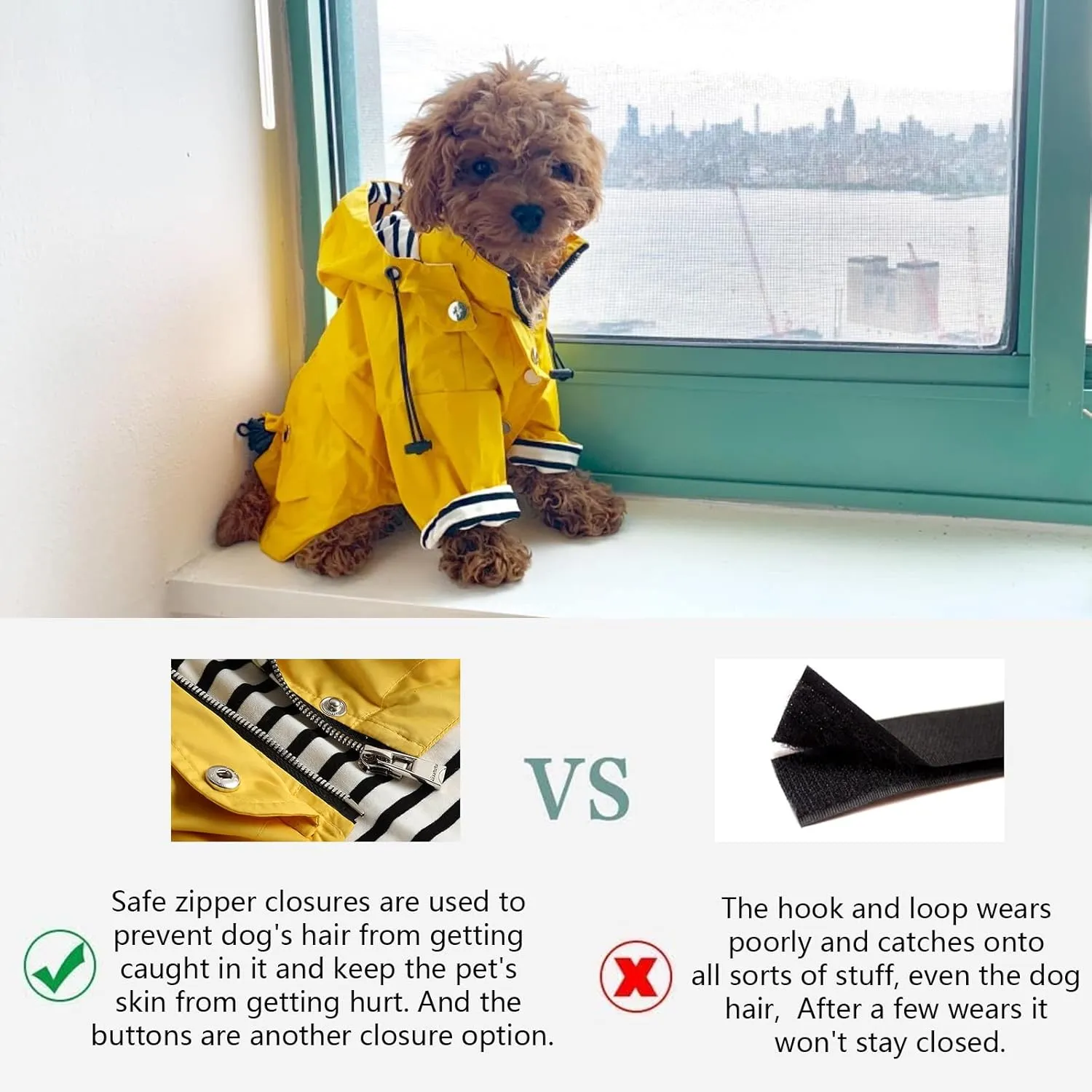 Morezi Dog Zip Up Raincoat with Reflective Buttons, Rain/Water Resistant, Adjustable Drawstring, Removable Hood, Raincoats with Legs 8lbs to 80lbs Available - Dark Blue - Medium