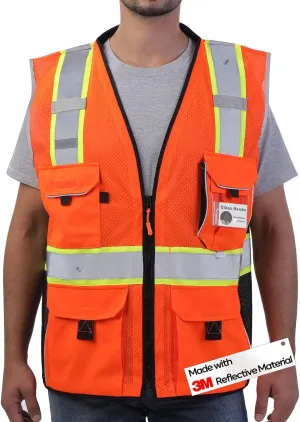 Neopelta Reflective Safety Vest Orange Mesh, Made with 3M Reflective Tape, Heavy Duty Vest with ID pocket, Padded Neck, Orange 2XL