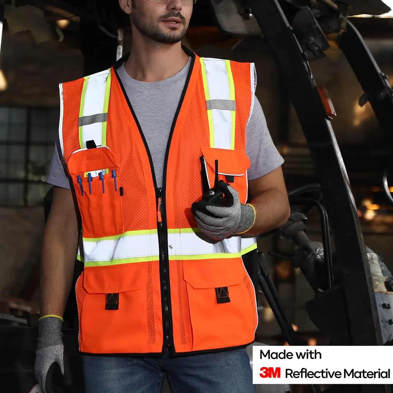 Neopelta Reflective Safety Vest Orange Mesh, Made with 3M Reflective Tape, Heavy Duty Vest with ID pocket, Padded Neck, Orange 2XL