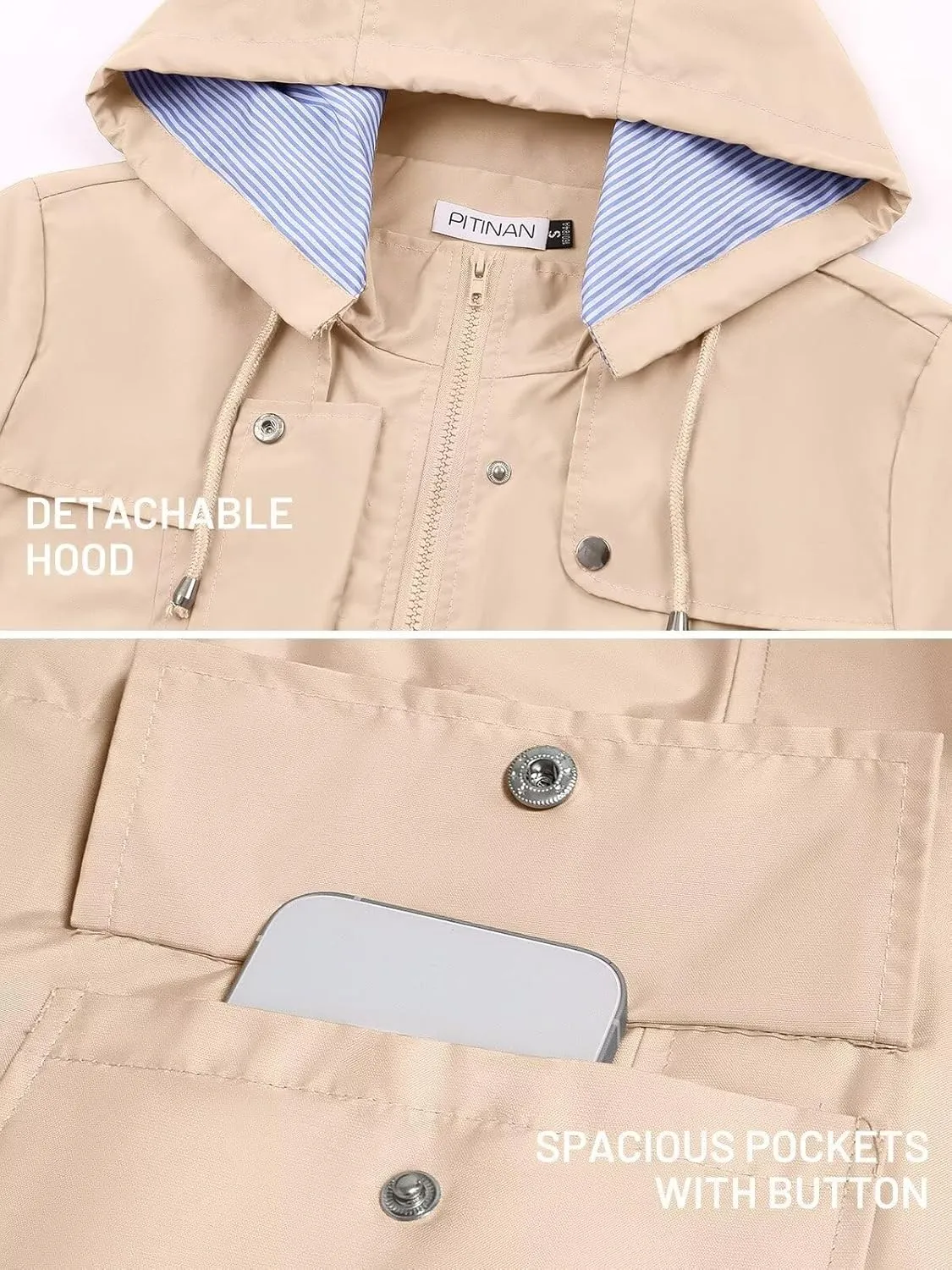 PITINAN Rain Jackets For Women Waterproof Rain Coats with Hood Lightweight Windbreaker Outdoor Womens Raincoats