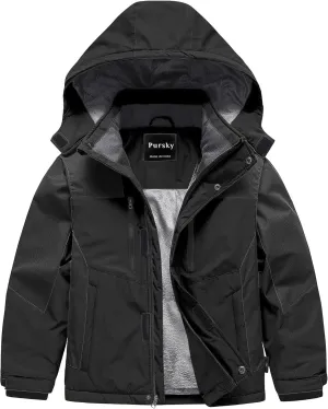 Pursky Boy's Waterproof Ski Jacket Kids Winter Snow Coats Fleece Raincoats Parka