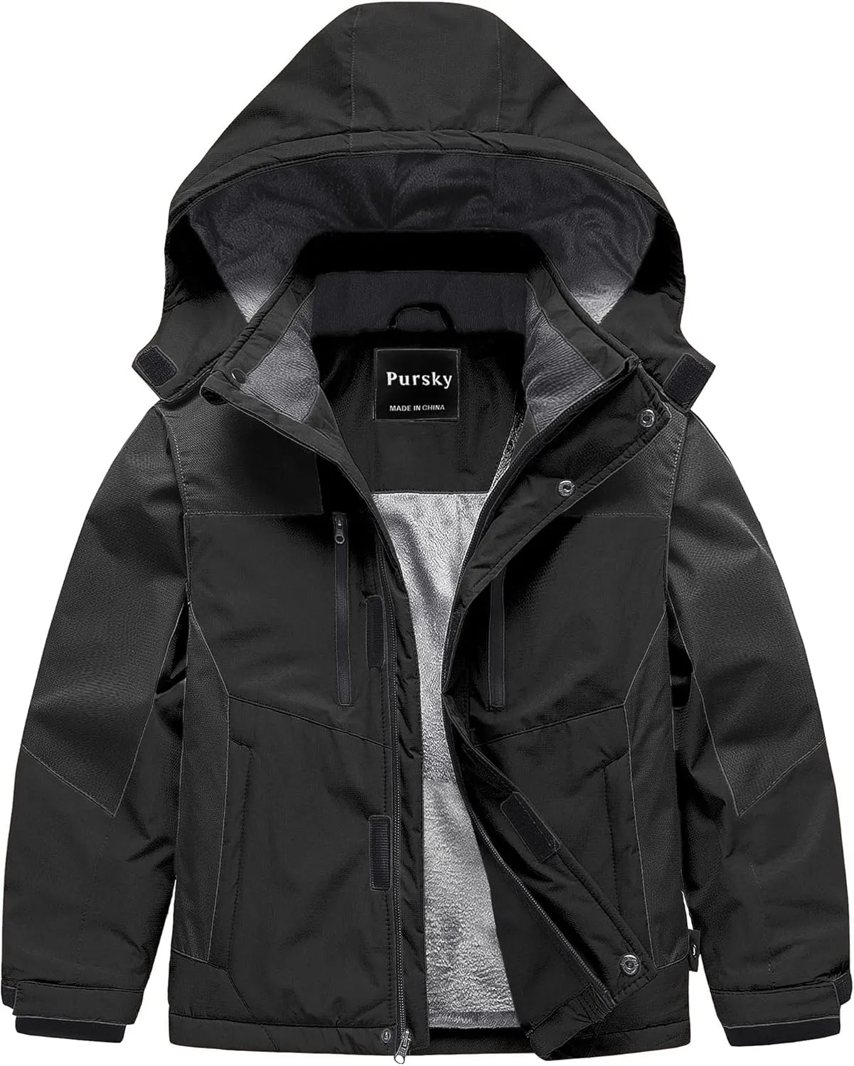 Pursky Boy's Waterproof Ski Jacket Kids Winter Snow Coats Fleece Raincoats Parka