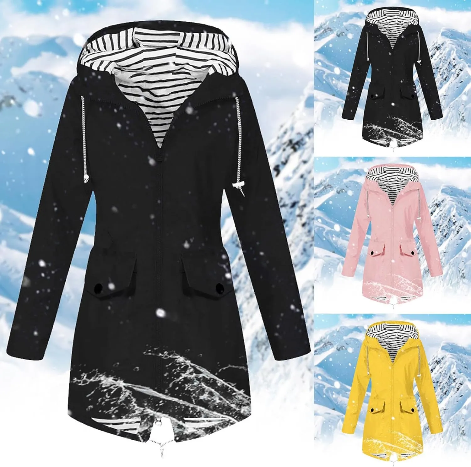 Rain Jacket for Women Lightweight Long Hooded Raincoat Waterproof Outdoor Travel Hiking Windbreaker Trench Coats