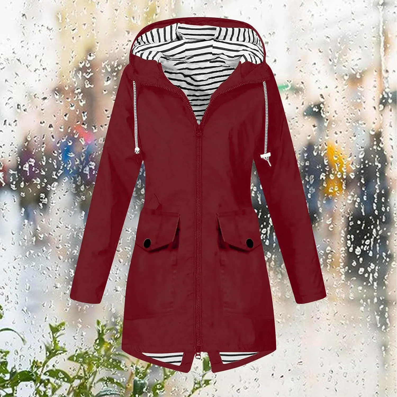 Rain Jacket for Women Lightweight Long Hooded Raincoat Waterproof Outdoor Travel Hiking Windbreaker Trench Coats